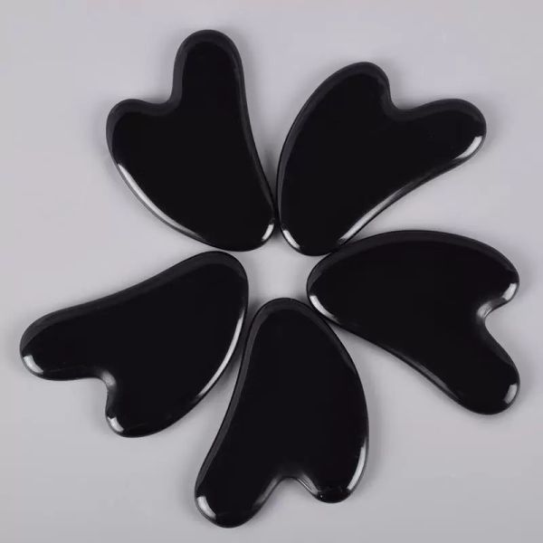 

natural obsidian gua sha board black jade stone body facial eye scraping plate acupuncture massage relaxation
