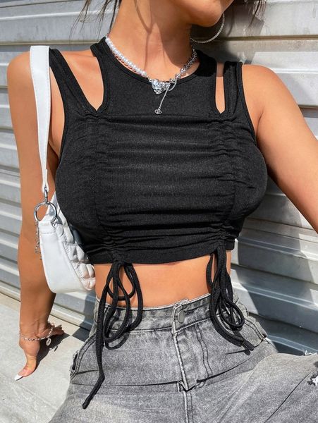 

drawstring cut out tank b9gw#, White