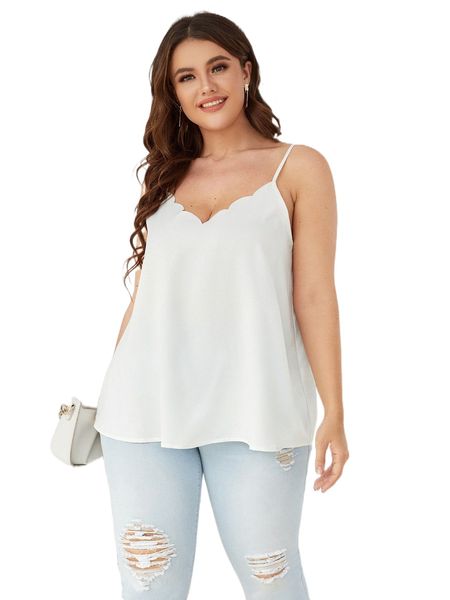 

plus solid scallop trim cami l1of#, Black