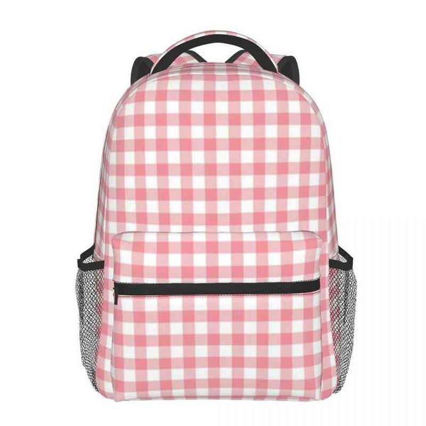

men women pink gingham backpack teenage lapschool bag sport satchel aa220316