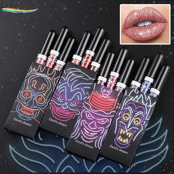 Lip Gloss 3pcs/conjunto kit de conjunto de halloween maquiagem de maquiagem de maquiagem pigmento de batom escuro preto escuro preto duradouro lipgleze setlip