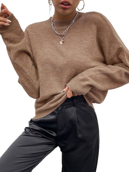 

mock neck drop shoulder sweater 72mj#, White;black