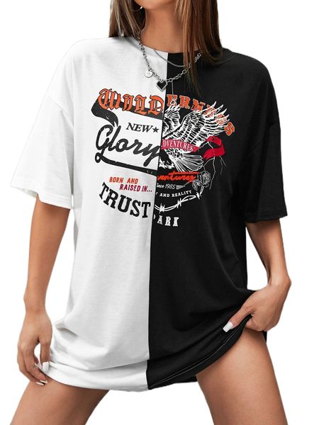 

two tone letter graphic tee dress w9m5#, Black;gray