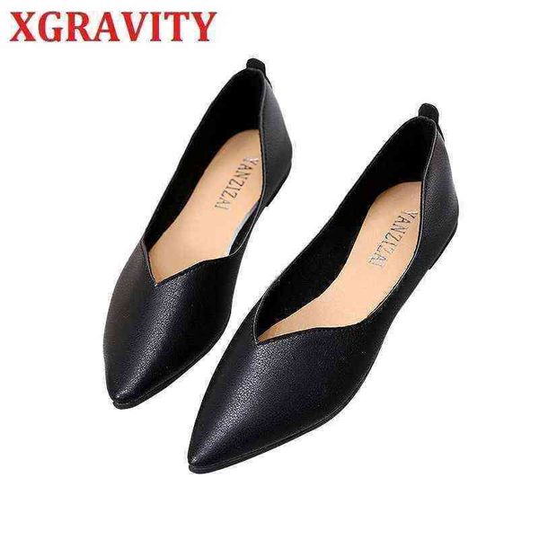 

dress shoes xgravity new women spring autumn ladie flat fashion girl pu leather v cut woman casual c328 220718, Black