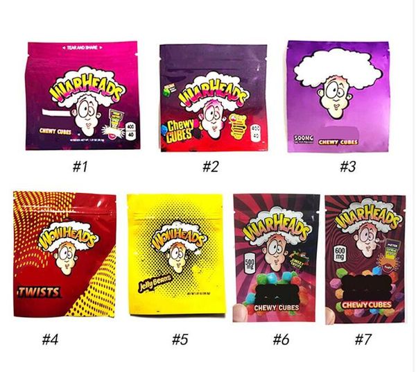 

wholesale warheads bags 500mg sour twists jelly beans chewy cubes packaging bag 3 types resealable zipper pouch mylar packages