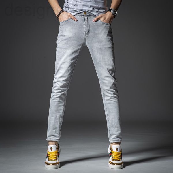 

men's jeans designer 2021 spring and summer new trend elastic jeans men's high-end ashtray light small foot long pants 0lhl, Blue