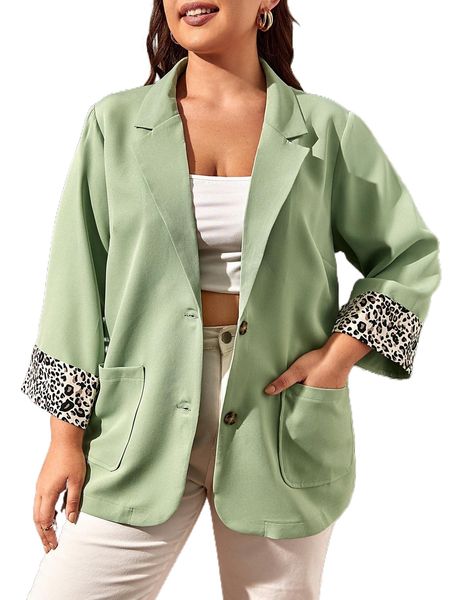 

plus contrast leopard cuff pocket patched blazer i0wr#, Black