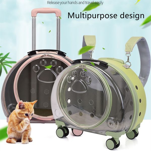 

breathable pet trolley case backpack cat dog outing bags house luggage box suitcase travel bag transparent window handbag pets universal whe