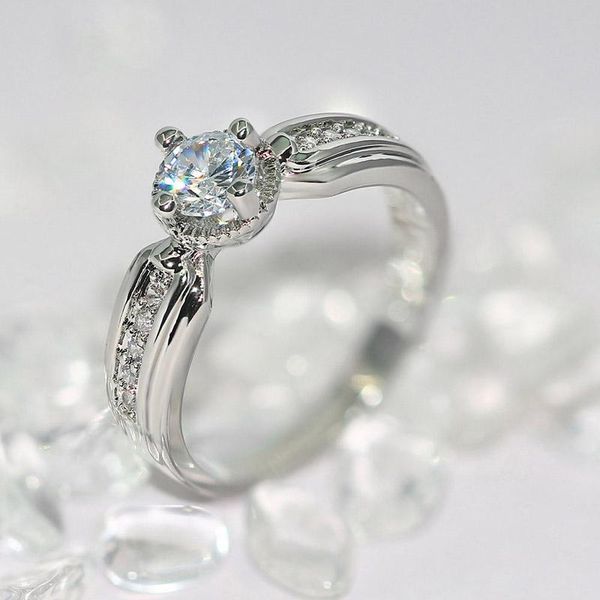 

wedding rings engagement for women classic simple 4 cubic zirconia silver color party gift fashion jewelry r512, Slivery;golden