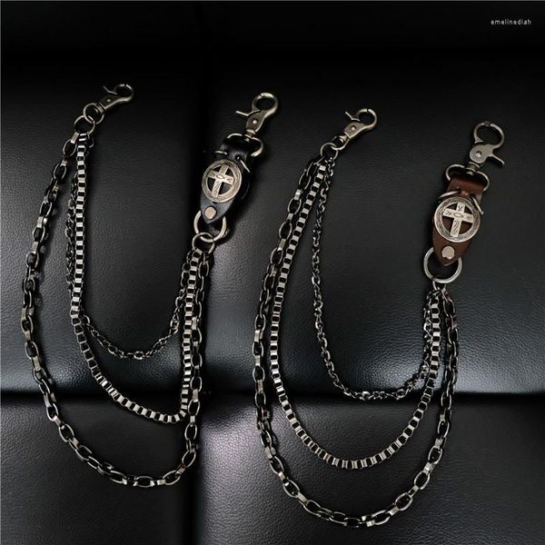 Chaves de cinto de quadril punk Chanta de cintura Multilayer calça masculina Homem jeans Black Gun Batycle Metal Chains Bl63KeyChains Emel22