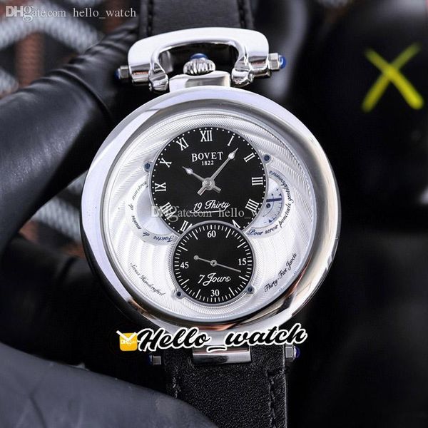 

42mm bovet 19thirty fleurier nts0008 power reserve automatic mens watch steel case black subdial white dial roman markers black leather watc, Slivery;brown