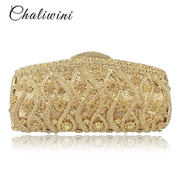 

women flower hollow out peach champagne crystal evening clutch bag wedding bridal metal handbag clutches 220531