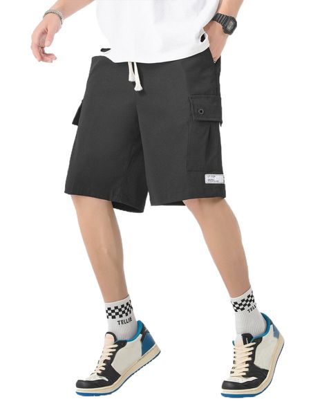 

men letter patched detail flap pocket drawstring waist shorts j4za#, White;black