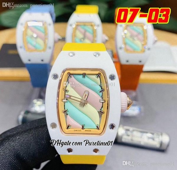 

oxf candy miyota 6t51 automatic womens ladies watch marshmallow bonbon collection white ceramic case yellow rubber strap 6 styles puretime01, Slivery;brown