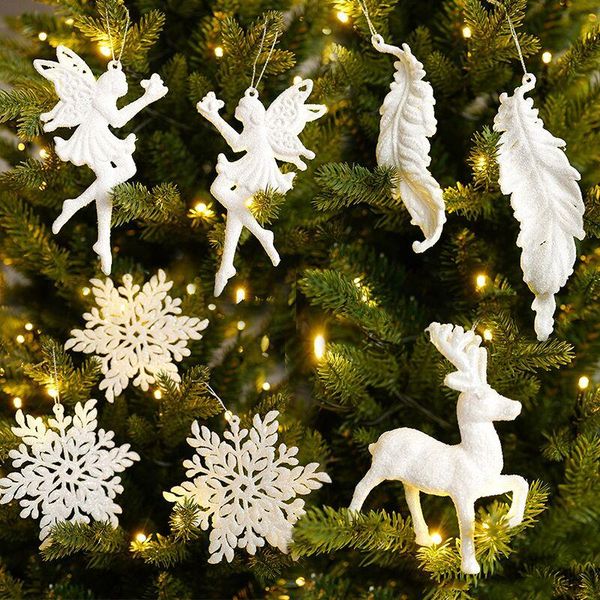 Decorações de Natal, pingentes de Natal, pingentes de neve anjo de veado para pendurar ornamentos para casa infantil brinquedo 2022 Navidad Ano Partychristmas