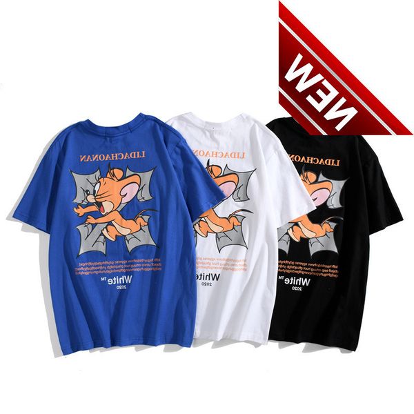 

50%discount brand style new casual off cute cartoon printed short sleeve t-shirt for men and women factory direct sale, White;black