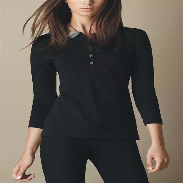 

women solid polo shirt cotton short sleeve england style casual t-shirts plaid collar golf polos woman tees size s-xxl black white240q, White