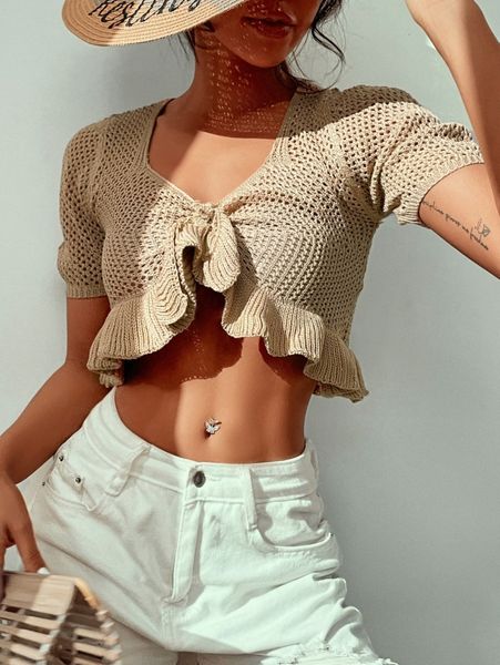 

ruffle knitted cover up 38gu#, White;black