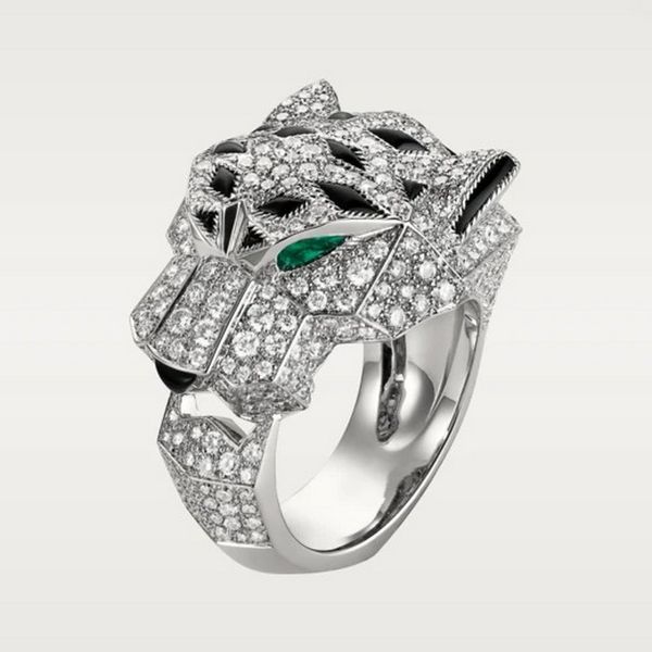 

panther ring big rings diamond 18 k gold au750 will not fade official reproductions retro exquisite gift designer brand panthere series, Silver