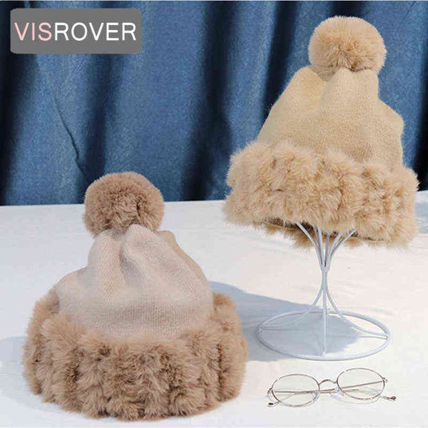 Fishrover 8 cores Chapéus de pele de coelho sólidos Chapéu de inverno para mulher acrílica pompom hat woman outono skullies de presente por atacado J220722