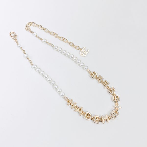 

womens c-letter necklace choker chain 18k gold plated brass copper necklaces pendant wedding jewelry crystal lmitation pearl accessories b24, Silver