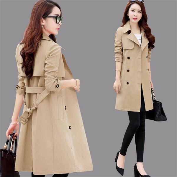 

spring trench coat for women streetwear turndown collar double breasted coats female windbreakers 3xl gabardina mujer 220804, Tan;black