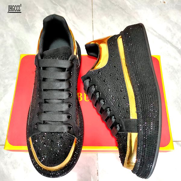 

red rhinestone fashion shoes high-end flat lace-up platform sponge shoe gentlemen's board shoes 44 a97, Black