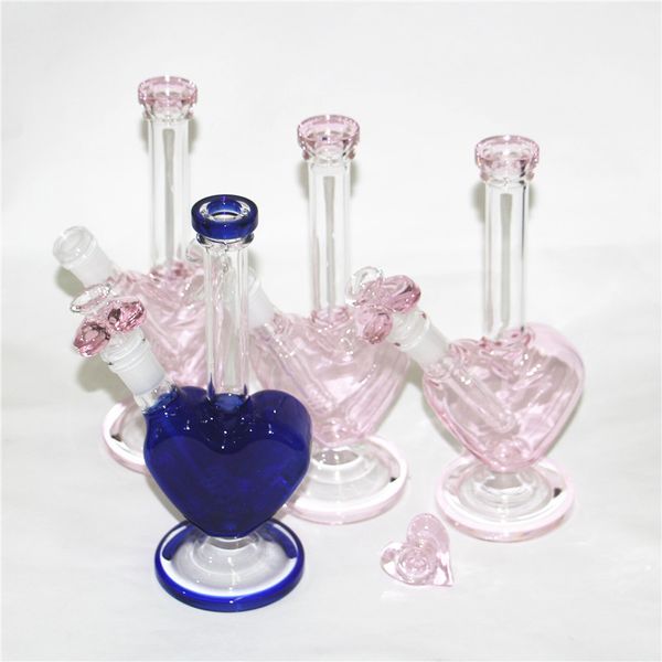 9 polegada de vidro cor-de-rosa bong coração forma vidro tigela tigela de shisha beaker debaber equipamento fumar tubulação de água borbulhador