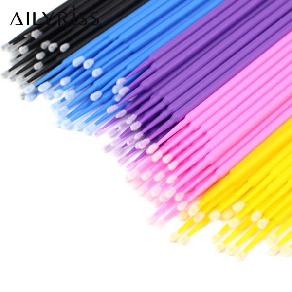 

100pcs bag eyelash brushes disposable cotton swab micro individual eyelashes microbrush lash removing extension accessories 220524, Silver
