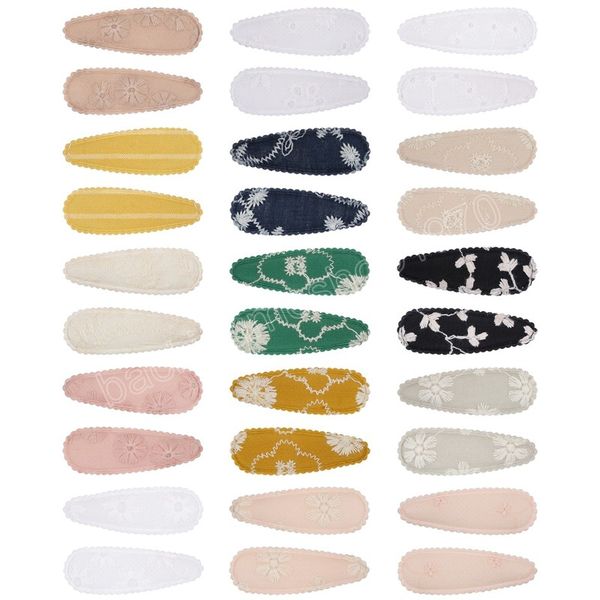 

2pcs/set embroidery waterdrop shape hair clips for women girls snap hairpins barrettes headwear kids hair accessories wholesale, Slivery;white