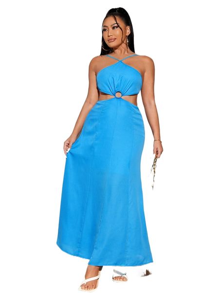 

sxy cut out knot backless cami dress b9yg#, Black;gray