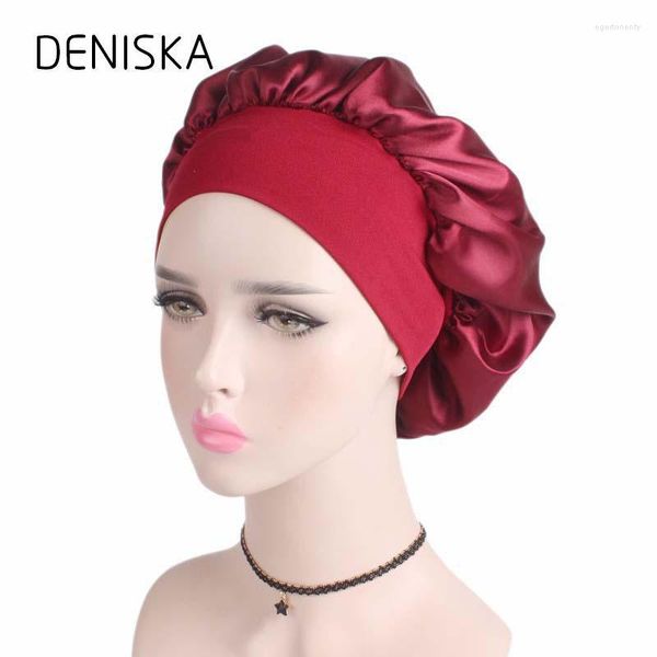 Berretto da donna in raso per capelli chemioterapia Lady Sleep Night Cap testa turbante coperture casual tinta unita berretto/teschio Eger22