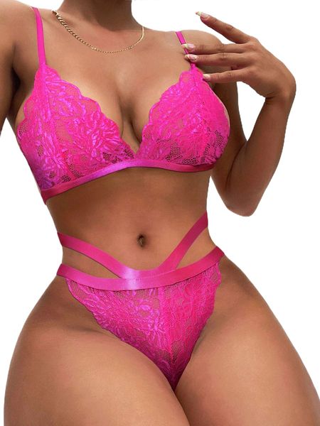 

floral lace lingerie set p8ai#, Black;red