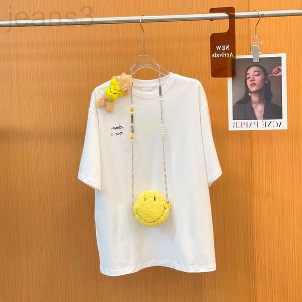 

women's t-shirt designer smiley face t-shirt lying bear necklace bag dressing smiley bear couple round neck short sleeve 22 spring and, White