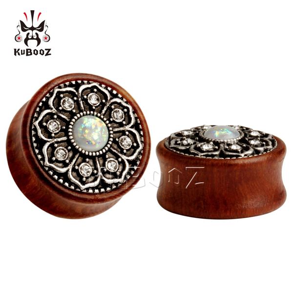 

kubooz wood opal lotus ear plug tunnels body jewelry piercing expander earring gauges stretcher wholesale 8-25mm 48pcs, Silver