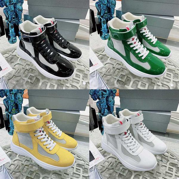 

designer sneakers men america cup shoes high patent leather flat trainers black blue mesh lace-up nylon casual shoe outdoor sneakers size39-