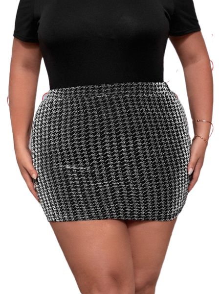 

plus houndstooth bodycon skirt e3pj#, Black