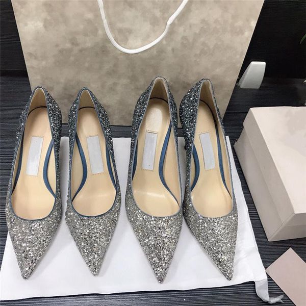 

silver sequins wedding shoes 8.5cm pointed high heels ladies' bride shoes, Black