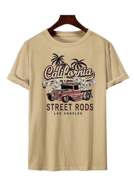 

men letter & tropical print tee 50lb#, White;black