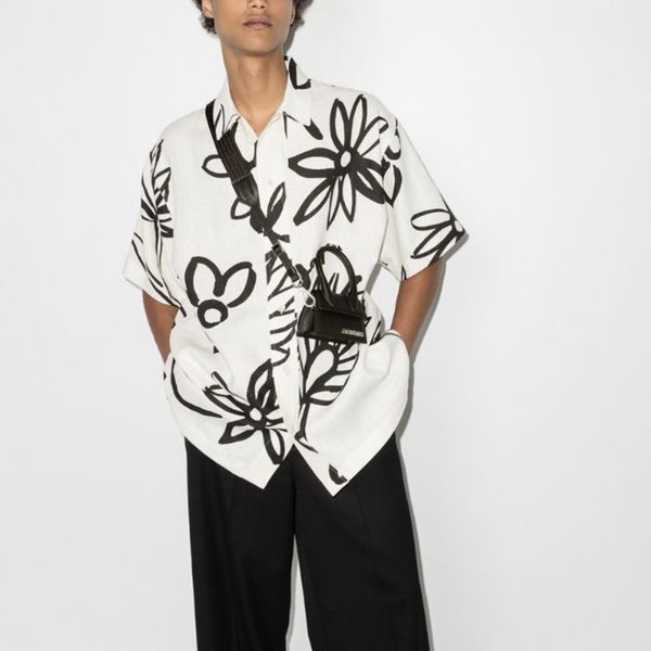 

designer casual shirts jacques retro short sleeve shirts pants floral graffiti loose jackets for men and women, White;black