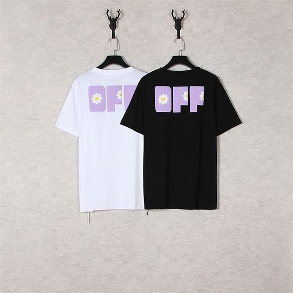 

oversized shortsleeved off letter palm chrysanthemum print shortsleeved tshirts bottoming shirt 100% cotton tees 220520, White;black
