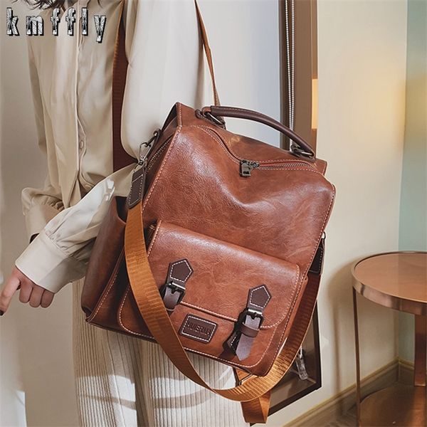 

women vintage pu leather backpacks vintage female shoulder bags sac a dos casual travel ladies bagpack mochilas school bags 220514