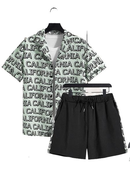 

men letter graphic shirt & drawstring waist shorts without tee q21t#, Gray