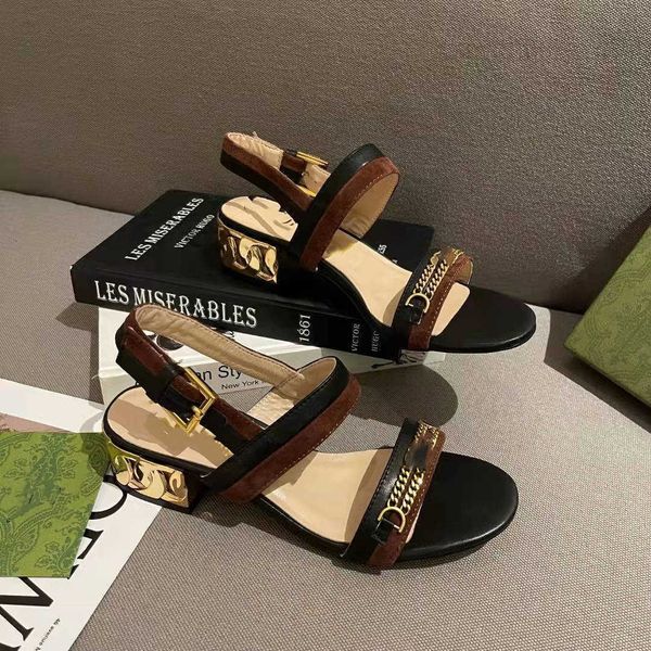 

2022 summer women sandals fashion buckle platform thick heel genuine leather womens cool shoe designer sandal big size shoes, Black