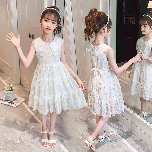 

girls princess dress for kids summer teen fairy sleeveless elegant birthday party ball gown children lace dots dresses clothes g220518, Red;yellow