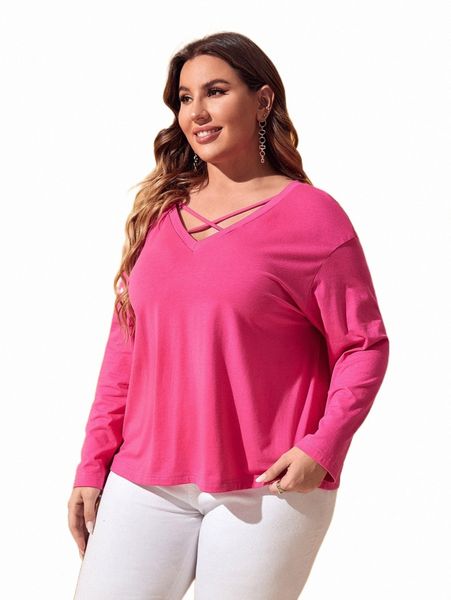 

plus crisscross drop shoulder tee 969u#, Black