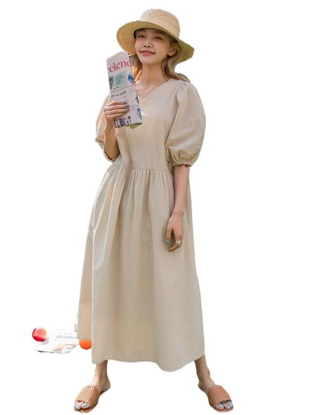 

dazy solid puff sleeve smock dress 69pv#, Black;gray