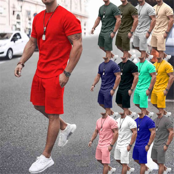 

2022 men's summer new short sleeve shorts casual sports men, Gray