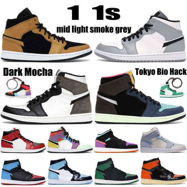 

high og 1 1s mens basketball shoes dark mocha tokyo bio hack mid light smoke gre, Black