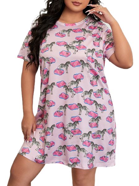 

plus zebra print night dress n6hh#, Black;white